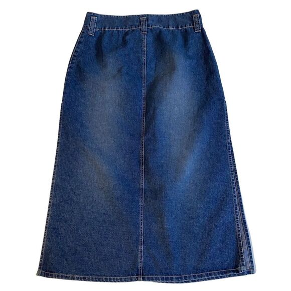 Vintage 90s Squeeze Stephen Hardy Denim Maxi Midi Skirt Deep Side Slits Sz 13/14 - Picture 2 of 13